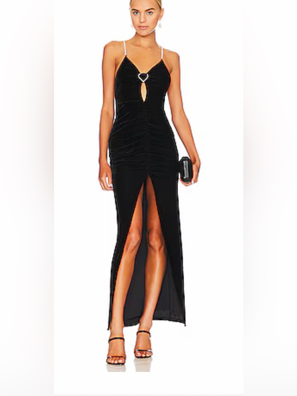 MAJORELLE Black Velvet High-Low Ruched Gown with Keyhole size S